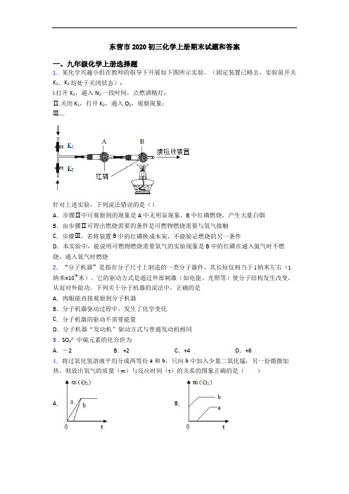 东营市2020初三化学初三化学上册期末试题和答案