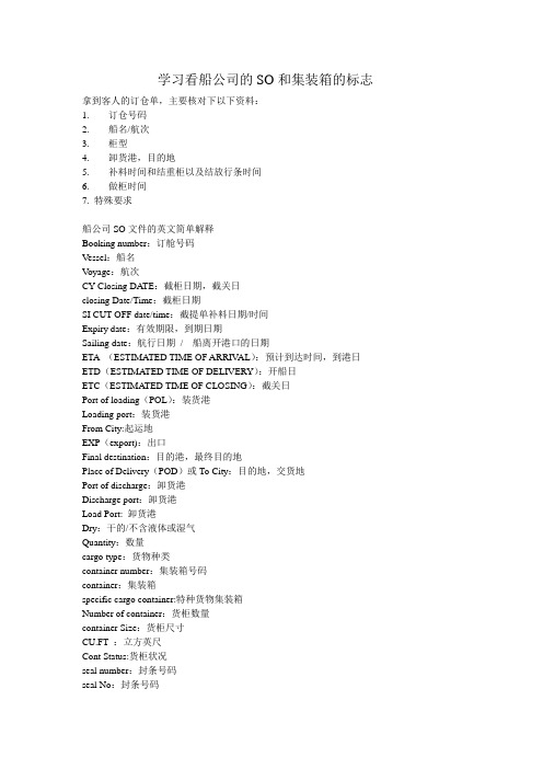 船公司的SO和集装箱的标志