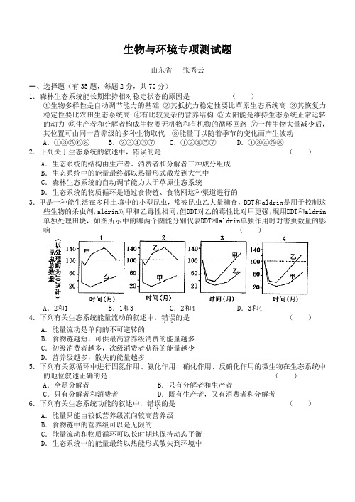 生物与环境专项测试题