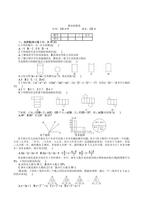 【精选】2018年秋北师大七年级数学上册：期末检测卷(有答案)