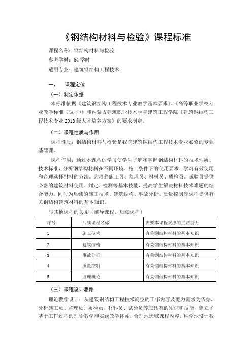 建筑钢结构工程技术 《钢结构材料与检验》课程标准