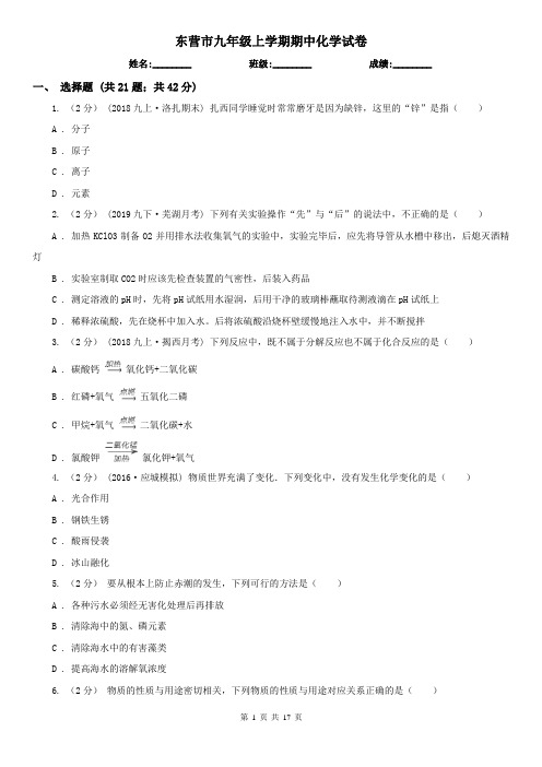 东营市九年级上学期期中化学试卷