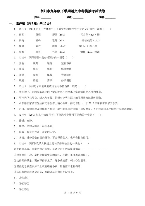 阜阳市九年级下学期语文中考模拟考试试卷