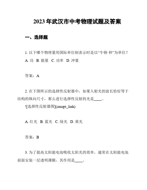 2023年武汉市中考物理试题及答案