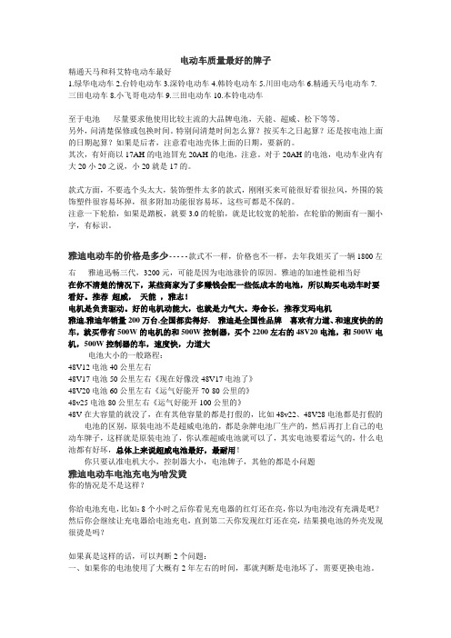 电动车质量最好的牌子