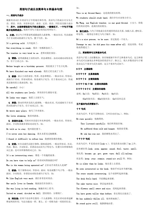 英语句子成分及简单句5种基本句型