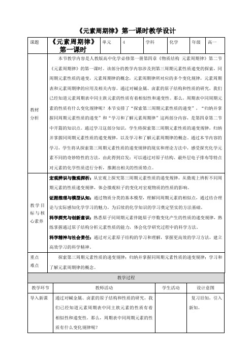 原子结构与元素周期表 教学设计(1)