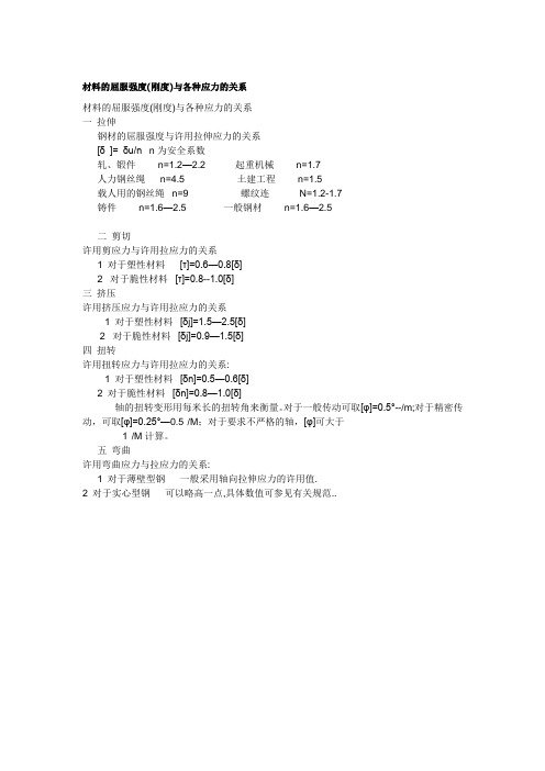 材料的屈服强度(刚度)与各种应力的关系