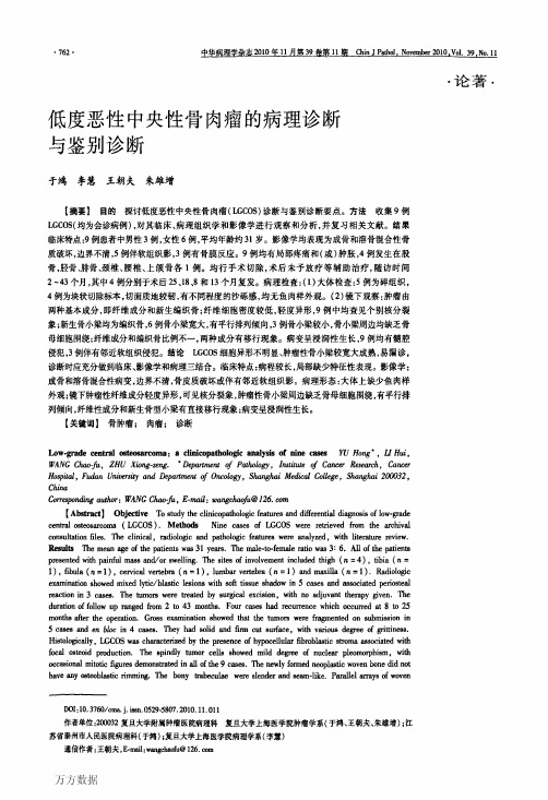 e4度恶性中央性骨肉瘤的病理诊断与鉴别诊断