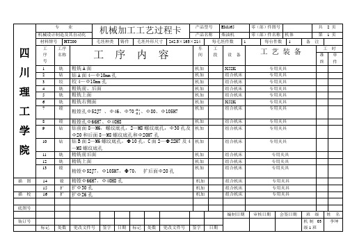 机械设计制造及其自动化专业精品毕业设计柴油机机体机械加工工艺及其Φ66镗孔夹具设计机械加工工艺过程卡