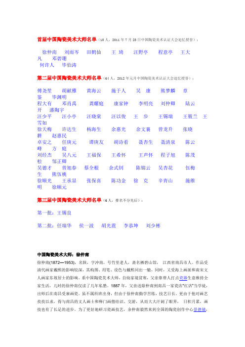 中国陶瓷美术大师名录