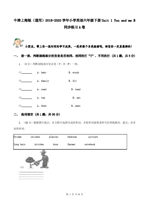 牛津上海版(通用)2019-2020学年小学英语六年级下册Unit 1 You and me B同步练习A卷