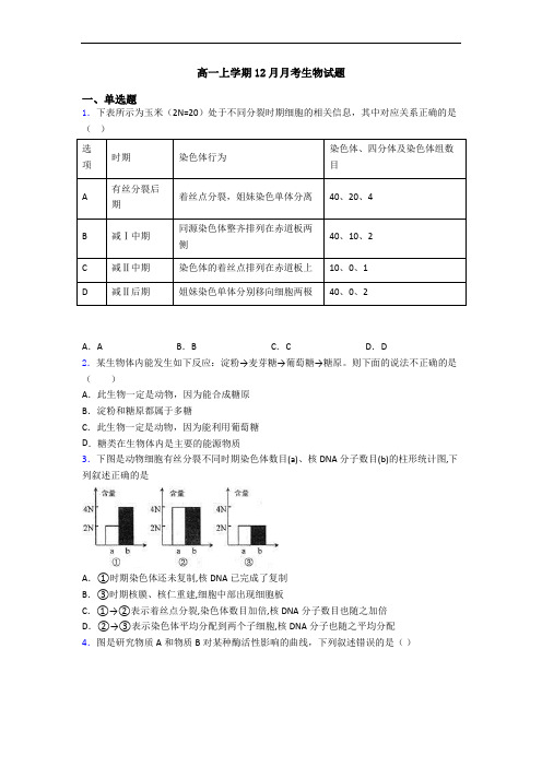 高一上学期12月月考生物试题