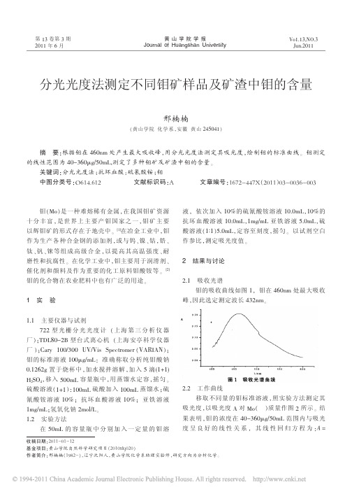 分光光度法测定不同钼矿样品及矿渣中钼的含量
