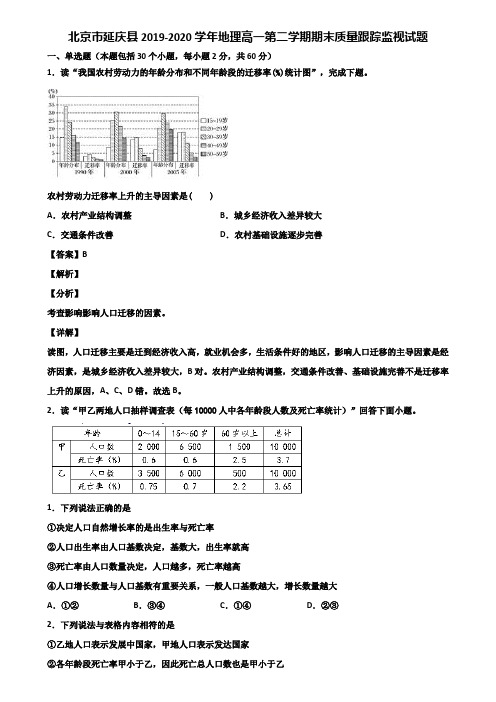 北京市延庆县2019-2020学年地理高一第二学期期末质量跟踪监视试题含解析