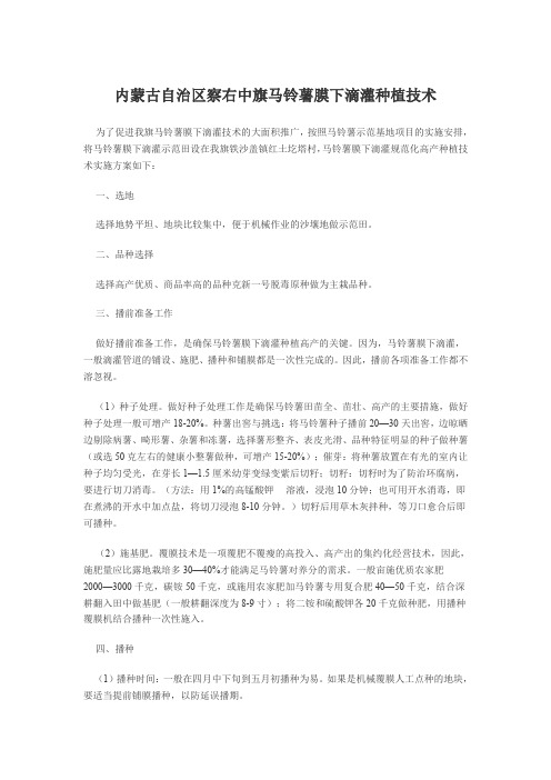 内蒙古察右中旗马铃薯膜下滴灌种植技术