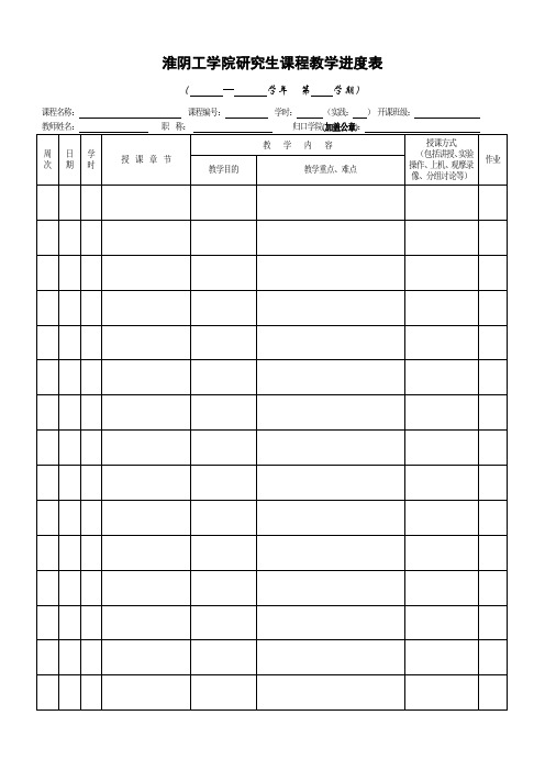 淮阴工学院研究生课程教学进度表