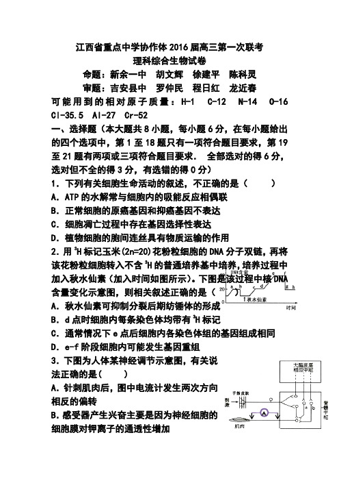 江西省重点中学协作体2016届高三第一次联考生物试题及答案