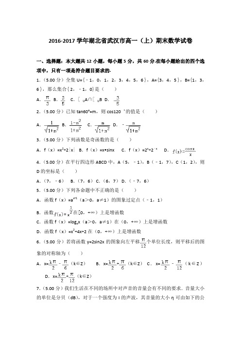 2016-2017学年湖北省武汉市高一(上)期末数学试卷