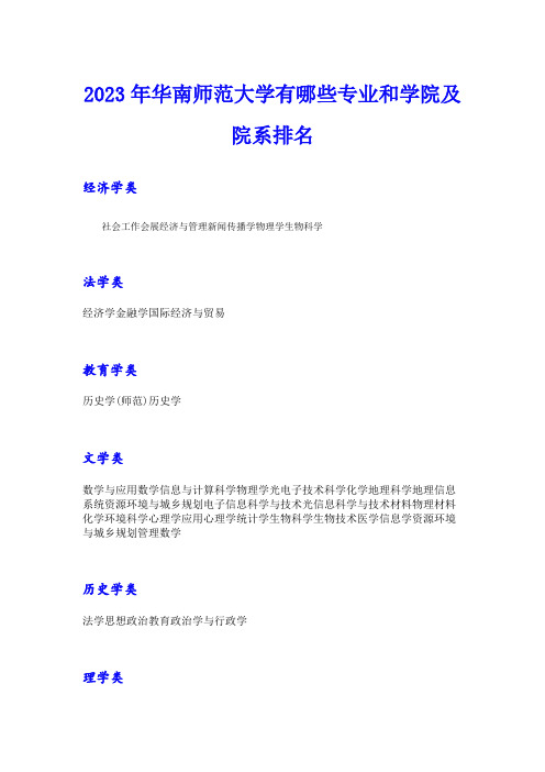 2023年华南师范大学有哪些专业和学院及院系排名