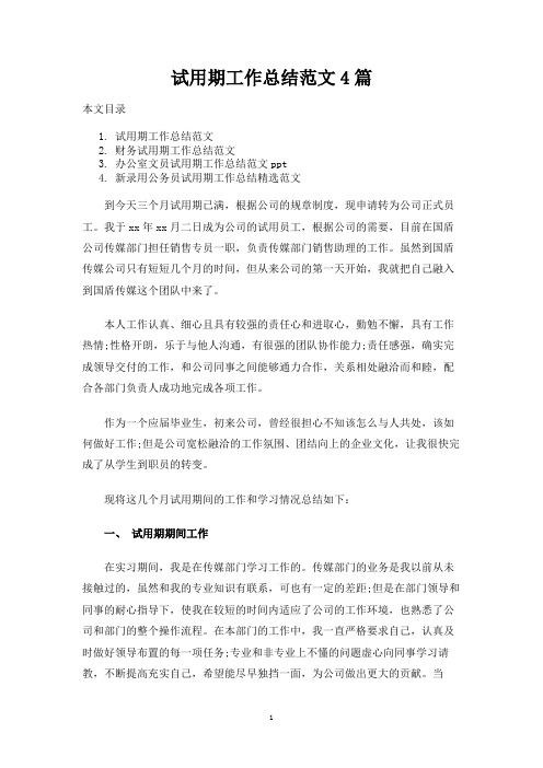 试用期工作总结报告范文4篇