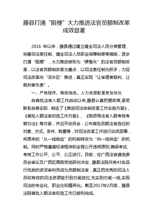 藤县打通“阻梗”大力推进法官员额制改革成效显著