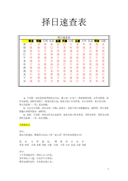 【免费下载】择日速查表
