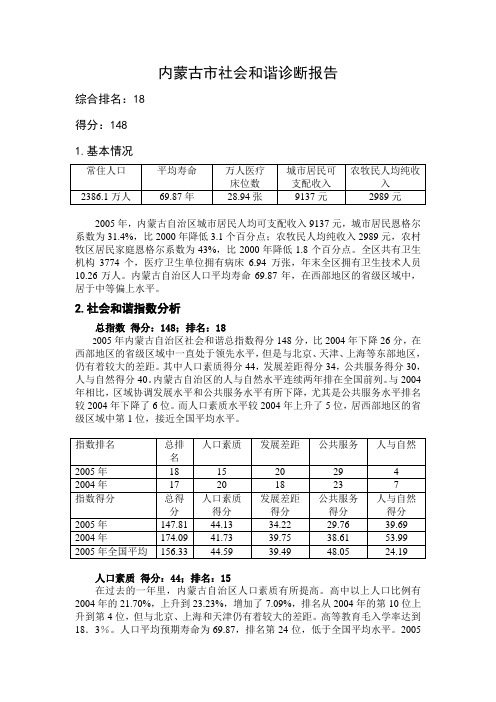 内蒙古市社会和谐诊断报告