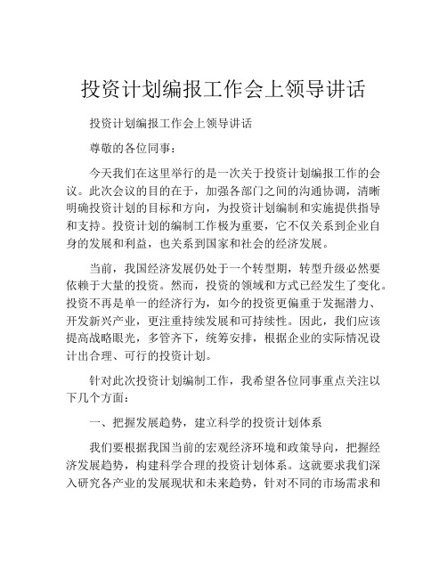 投资计划编报工作会上领导讲话