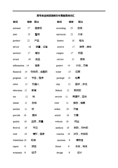 (word完整版)高考英语阅读理解历年真题高频词汇