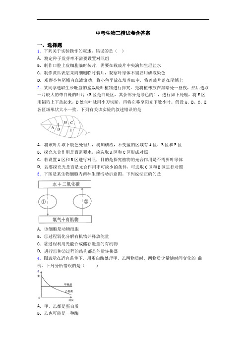 中考生物三模试卷含答案