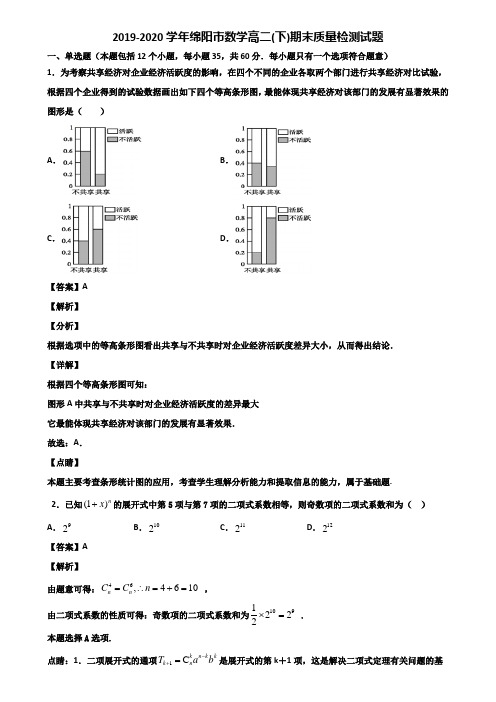 2019-2020学年绵阳市数学高二(下)期末质量检测试题含解析