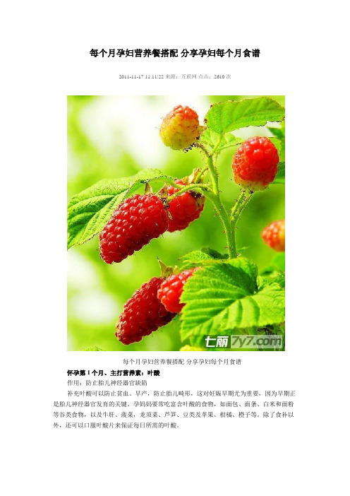 每个月孕妇营养餐搭配 分享孕妇每个月食谱