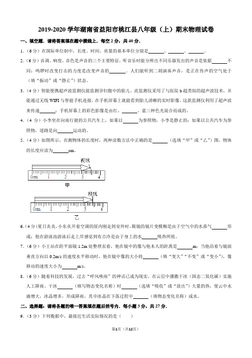 2019-2020学年湖南省益阳市桃江县八年级(上)期末物理试卷