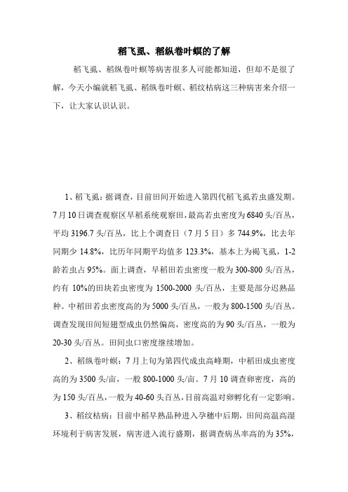 稻飞虱、稻纵卷叶螟的了解