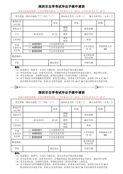 深圳市自学考试毕业手续申请表.