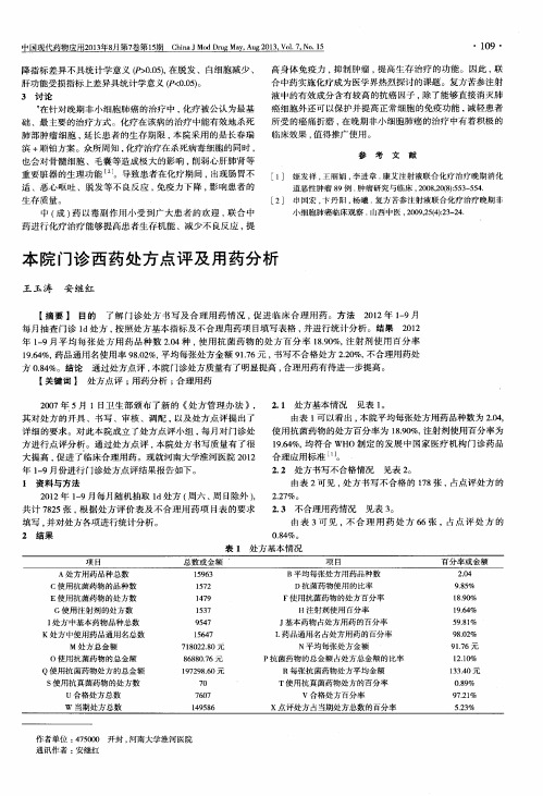 本院门诊西药处方点评及用药分析