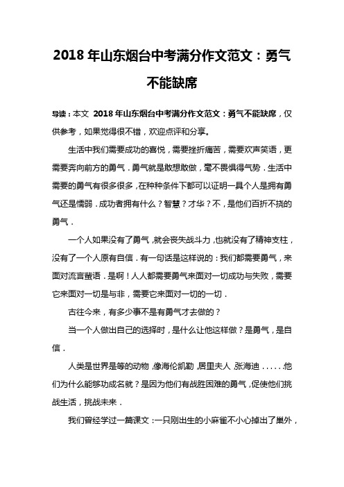 2018年山东烟台中考满分作文范文：勇气不能缺席