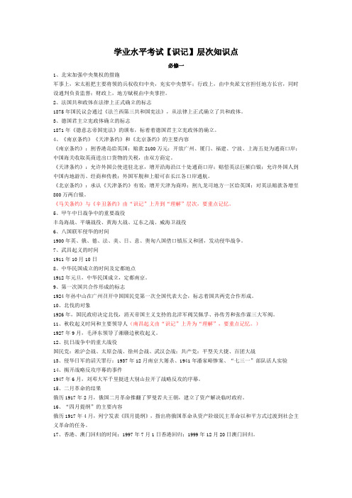 湖南省高中历史学业水平考试知识点填空