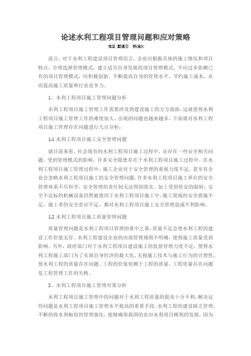 论述水利工程项目管理问题和应对策略
