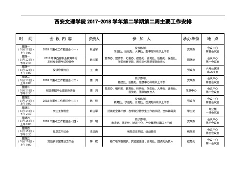 西安文理学院2017-2018学年第二学期第二周主要工作安排