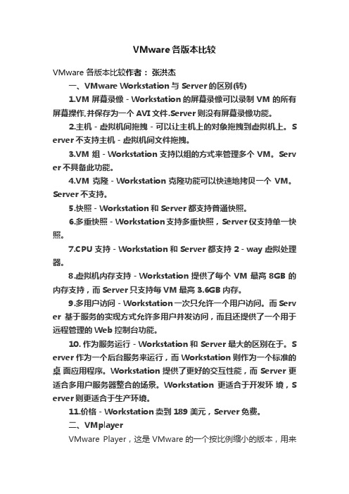 VMware各版本比较
