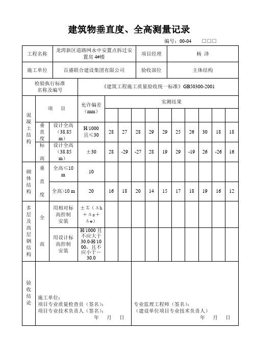 建筑物垂直度、全高测量记录