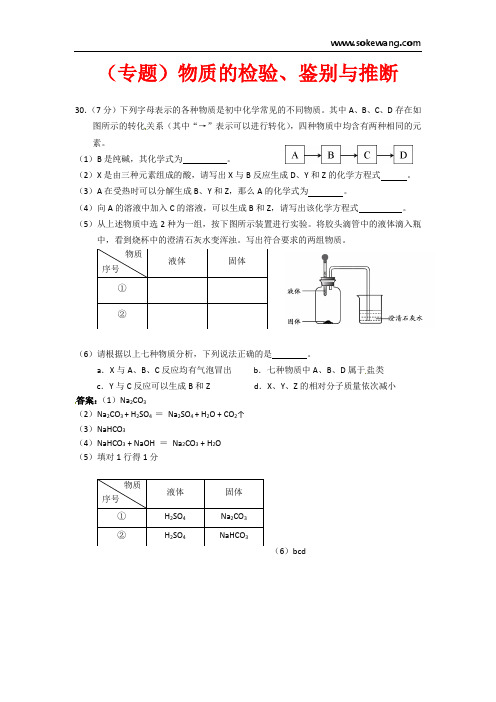 新课标初中化学(专题)物质的检验、鉴别与推断