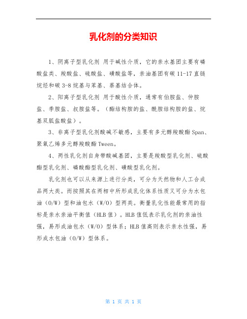 乳化剂的分类知识