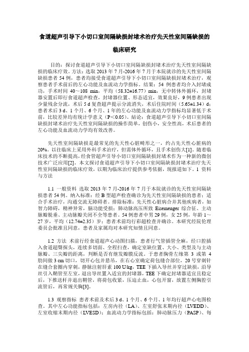食道超声引导下小切口室间隔缺损封堵术治疗先天性室间隔缺损的临床研究