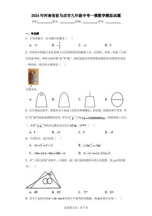 2024年河南省新乡市一模数学模拟试题