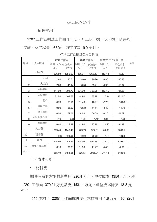 煤矿井下掘进成本分析