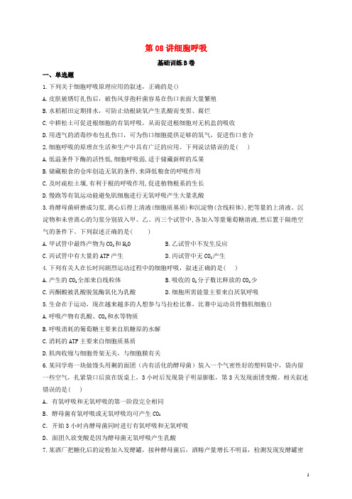 2022届高考生物一轮第三单元细胞的能量供应和利用第08讲细胞呼吸基础训练B卷