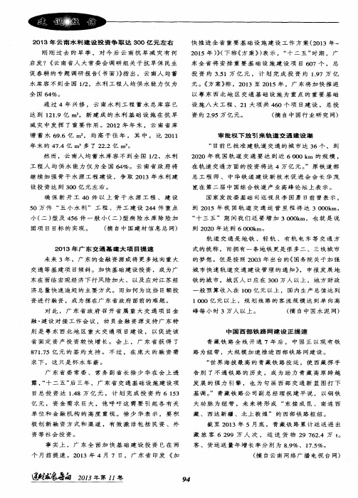 2013年云南水利建设投资争取达300亿元左右